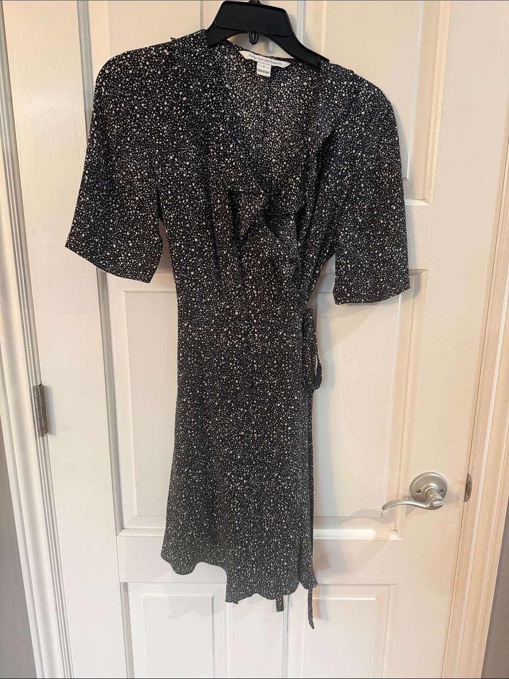 Diane Von Furstenberg Black and White Speckled Mini Wrap Dress